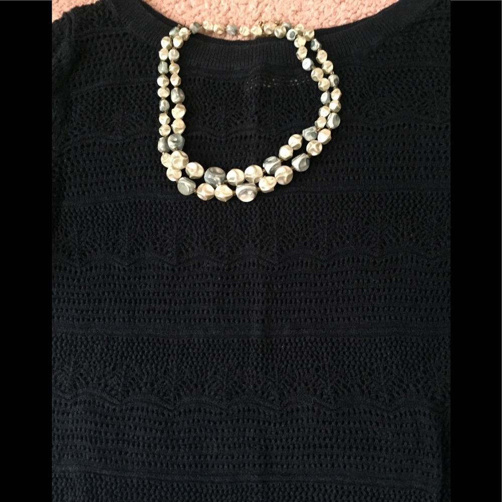 Navy blue open weave sweater 3/4 sleeve